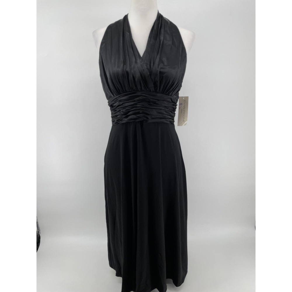 Evan Picone Cocktail Dress Women 6 Black Satin Halter Old Hollywood Glam LBD NEW